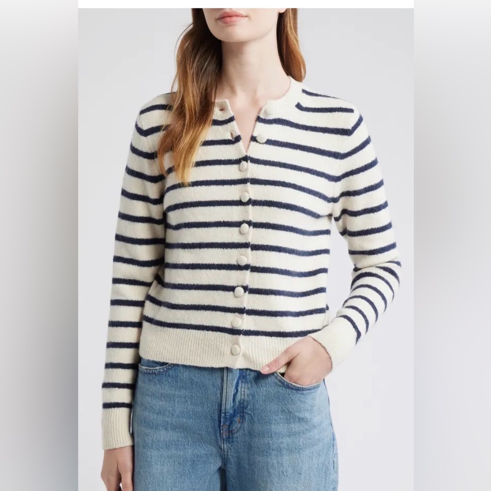Madewell Kensington Navy and Ivory Striped Cardigan Small